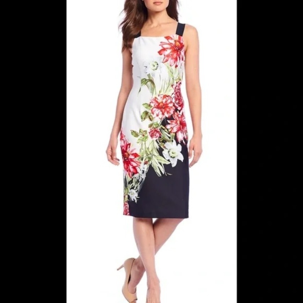 Adrianna Papell Floral Square Neck Scuba Knee
Length Sheath Dress Size 4